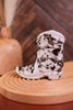 Nashville White and Grey Ceramic Cowboy Boot Candle in Palo Santo Suede