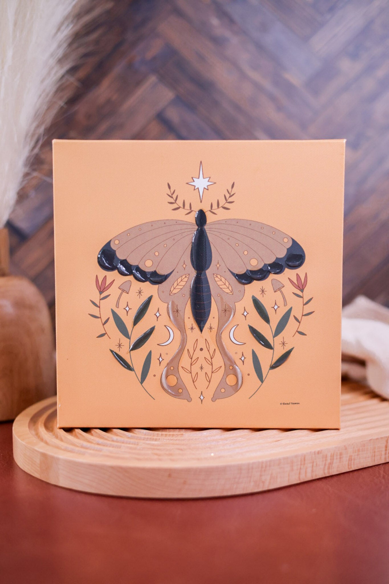 Canvas Wrapped Textured Moth Art Print (3 Colors)