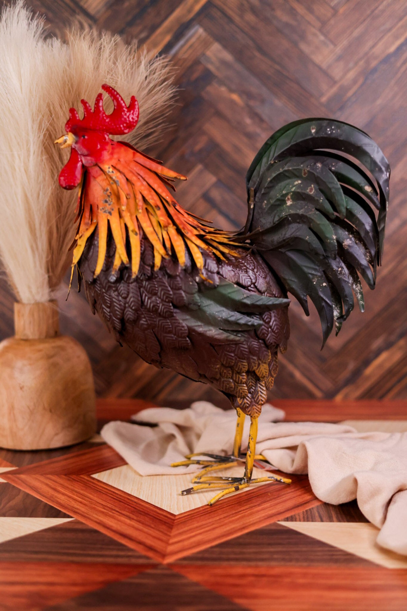 15" Metal Rooster Figurine