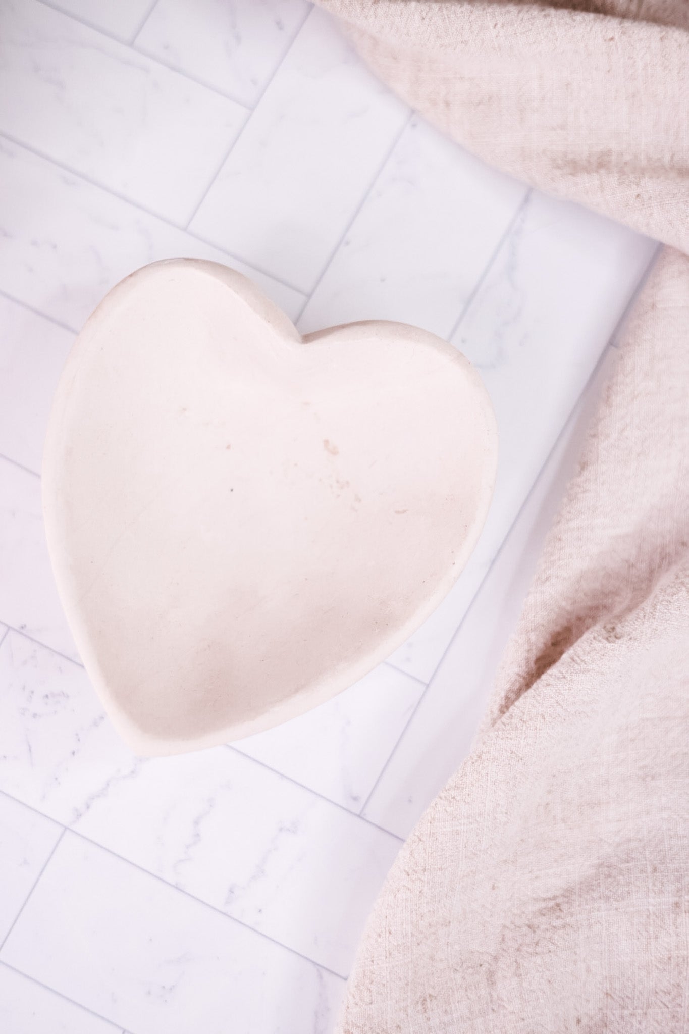 White Carved Stone Heart Trinket Tray