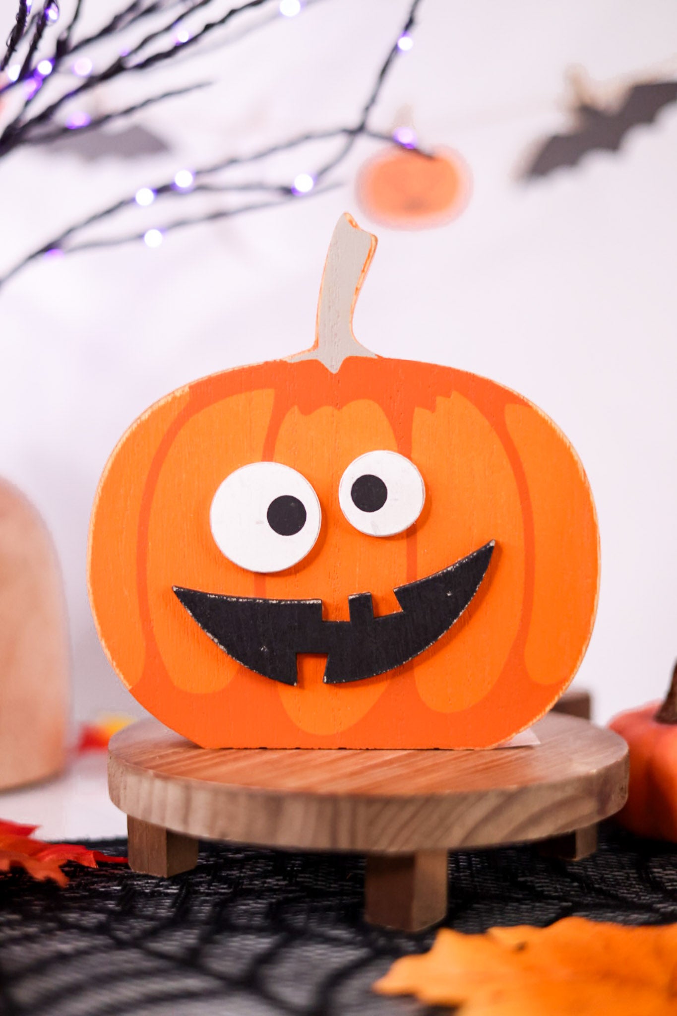 Chunky Wooden Jack-O-Lantern Sitter