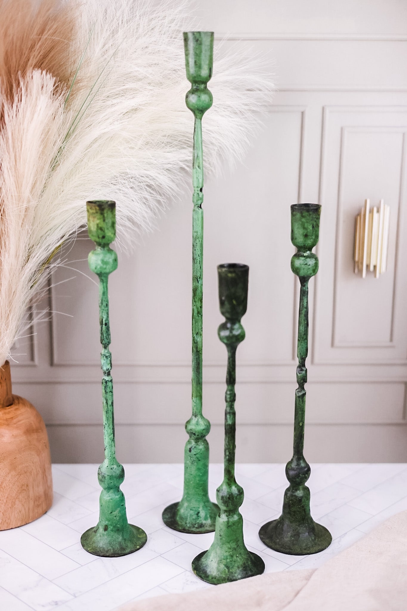 Green Forged Iron Candle Holders (4 Sizes)