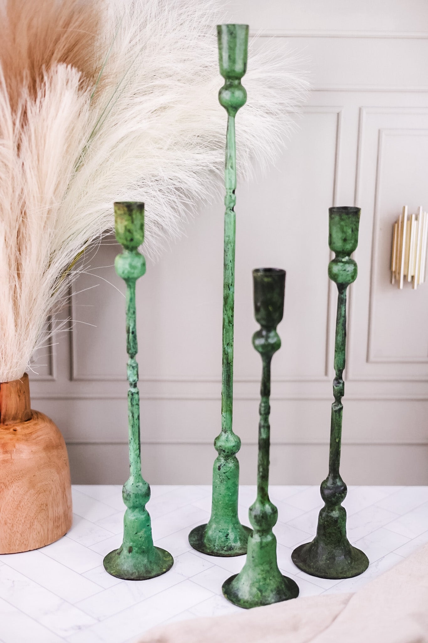Green Forged Iron Candle Holders (4 Sizes)