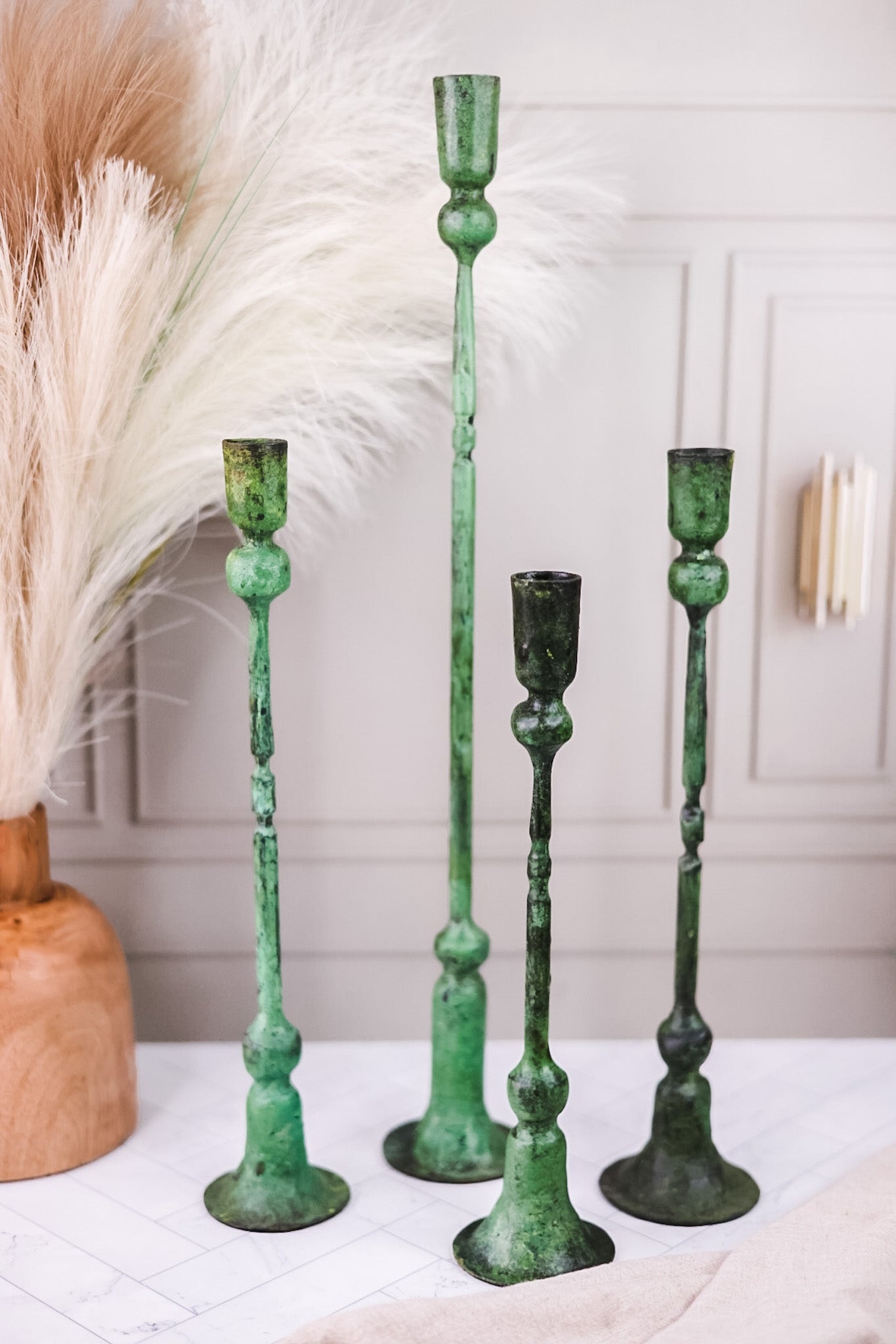 Green Forged Iron Candle Holders (4 Sizes)