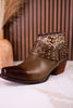 Olive Green Ankle Boots With Studs & Floral Embossing