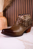 Olive Green Ankle Boots With Studs & Floral Embossing