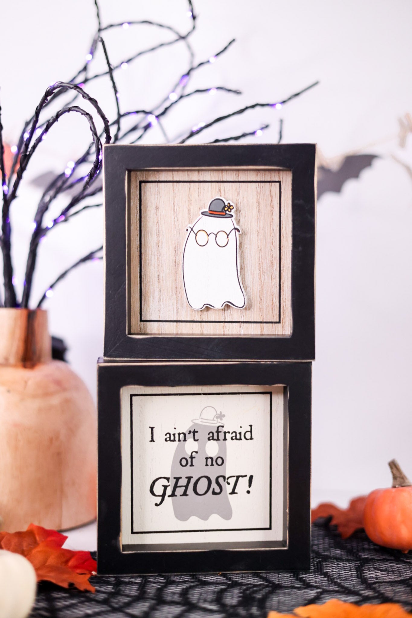 "Ghost/Afraid" Reversible Wood Framed Sign