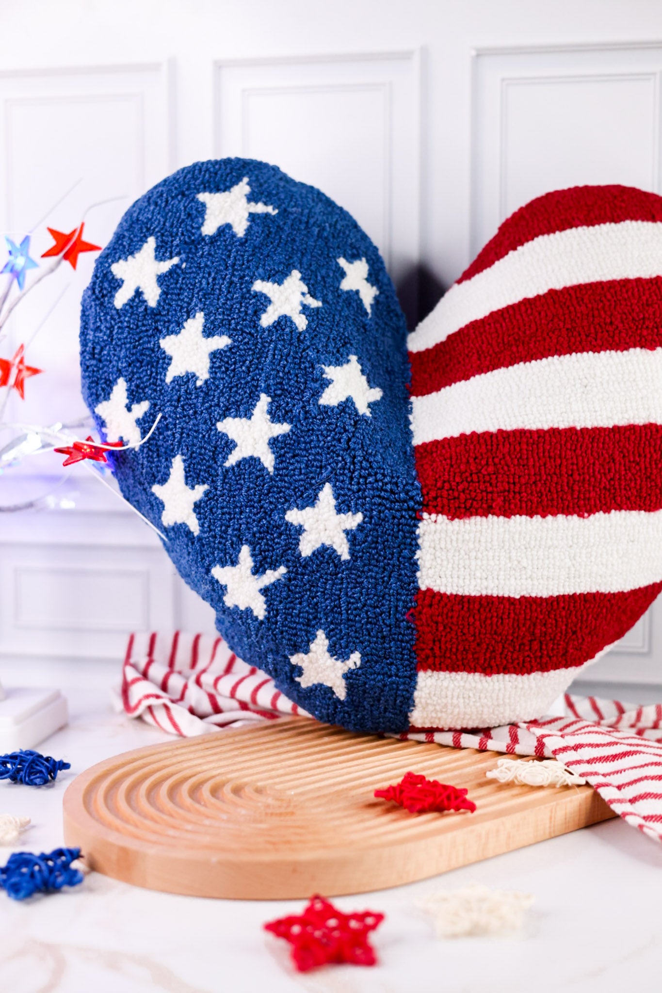 American Flag Heart Shaped Hooked Pillow