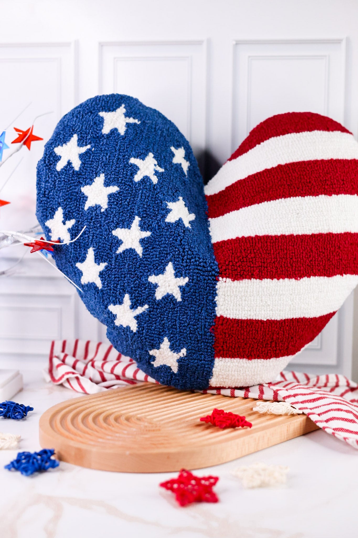 American Flag Heart Shaped Hooked Pillow