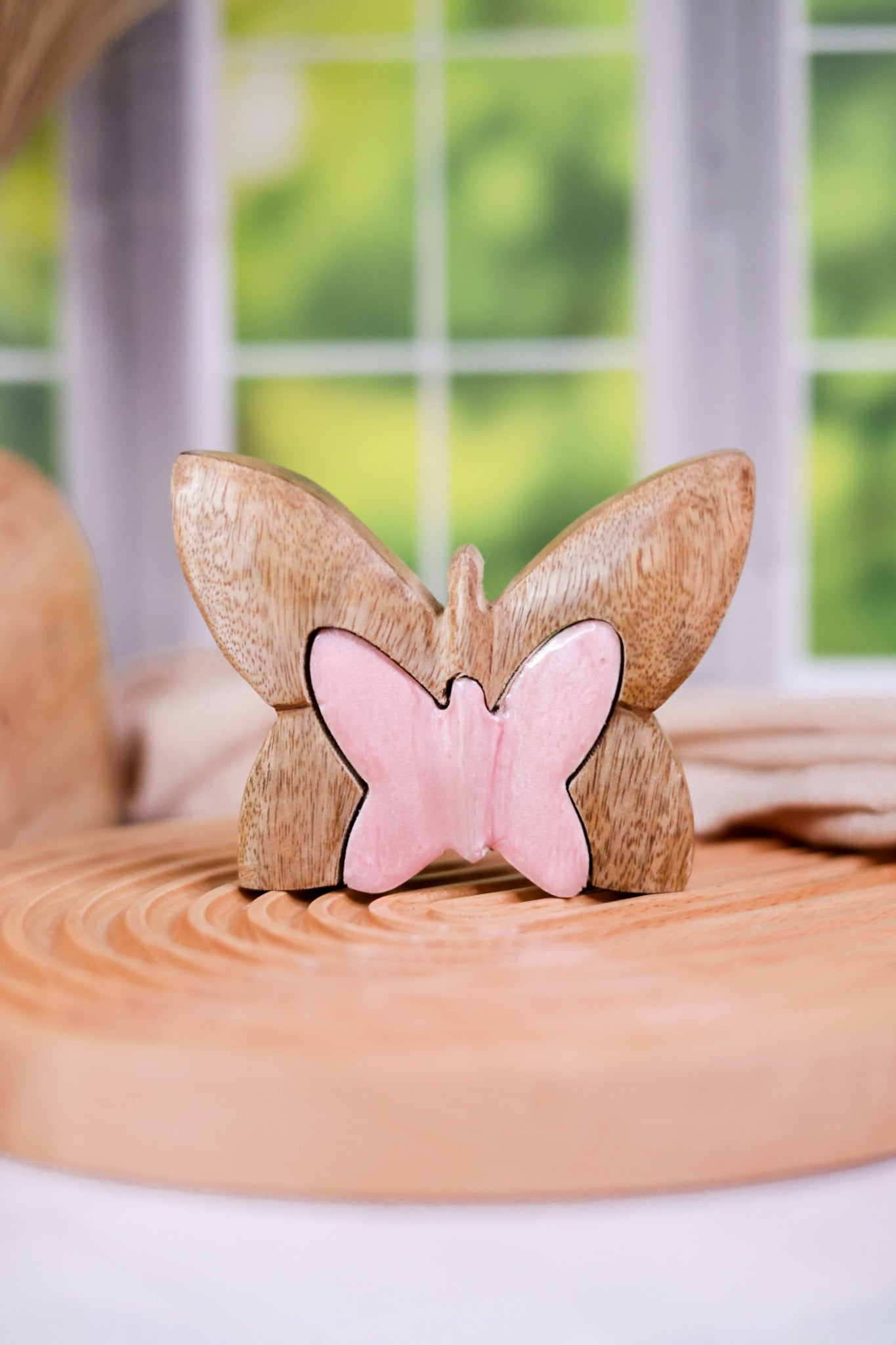 Natural Wood and Shimmery Pink Butterfly Blocks (2 Sizes)