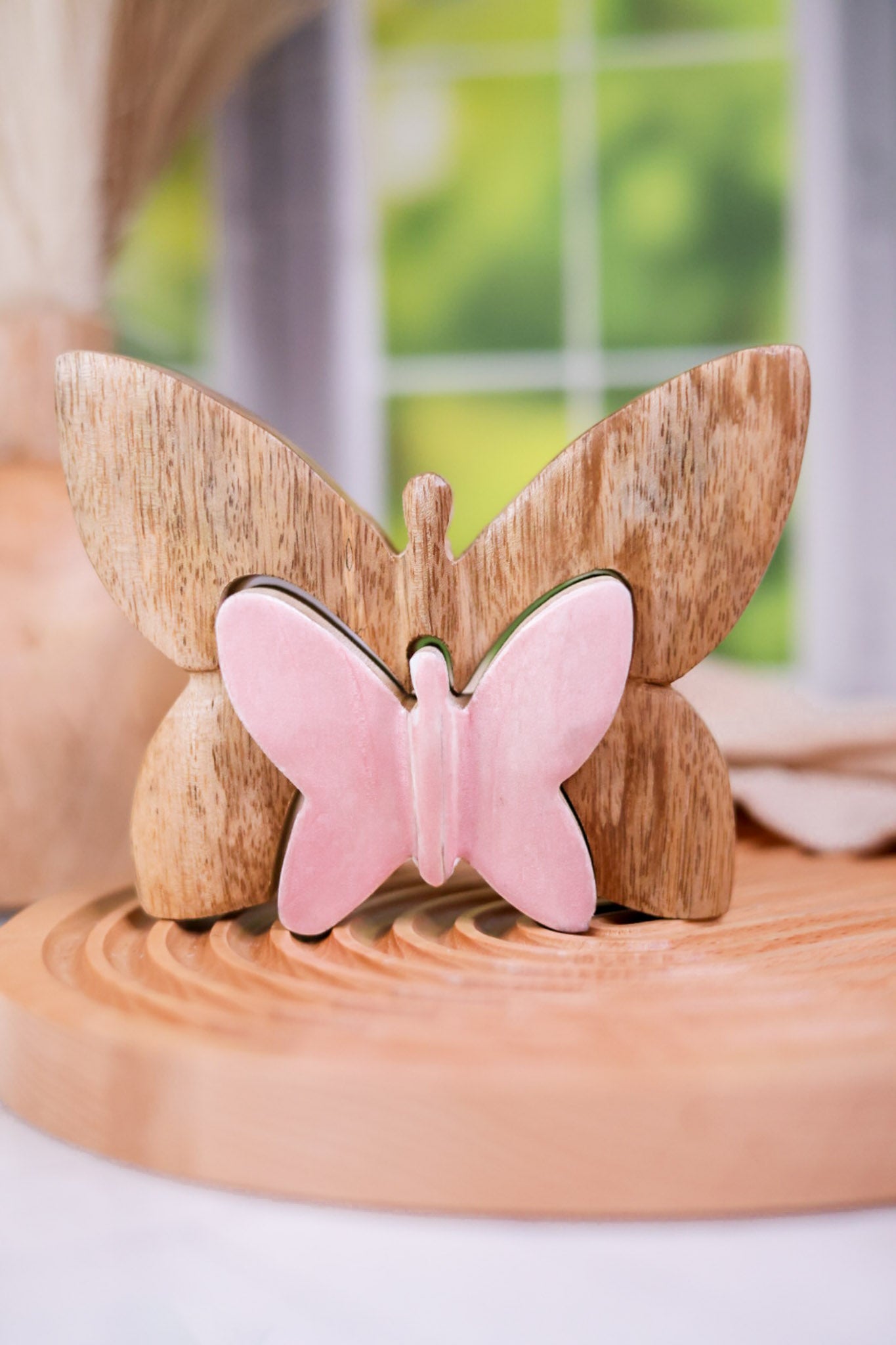 Natural Wood and Shimmery Pink Butterfly Blocks (2 Sizes)