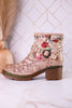 Branchout Floral Leather Boots With Antique Style Buckle