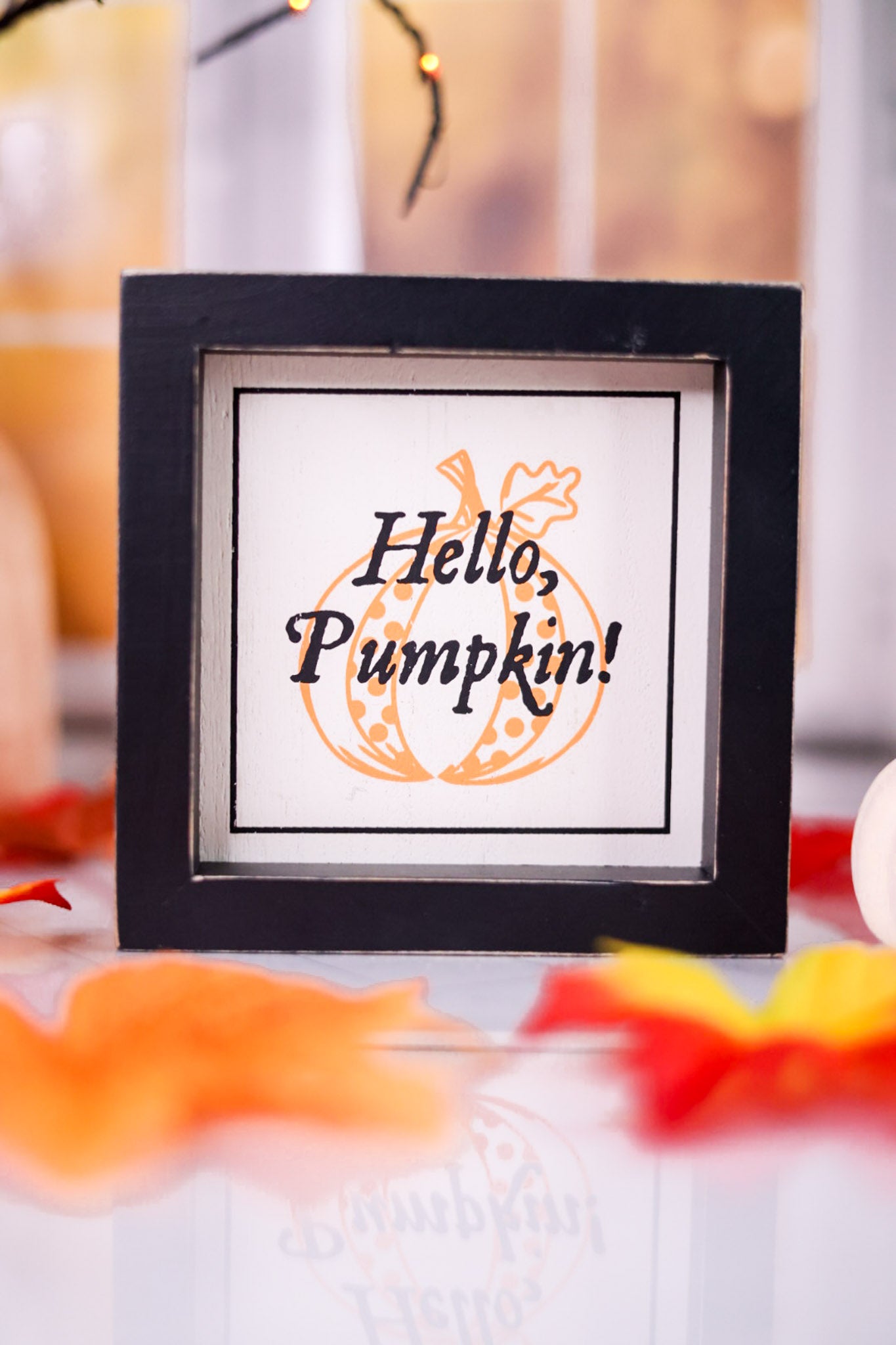 "Pumpkin/Hello" Reversible Wood Framed Sign