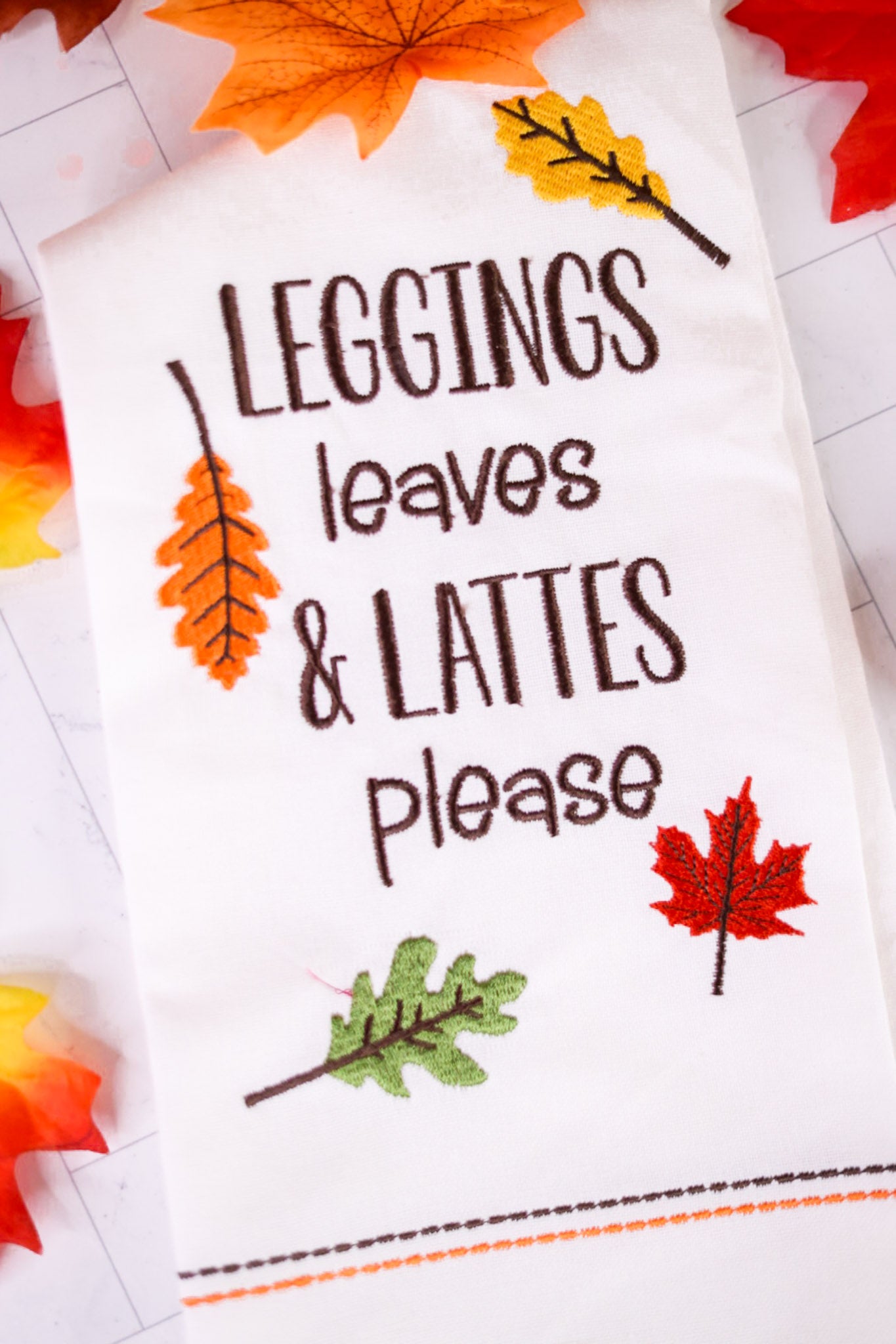 Leaves And Lattes Decorative Dishtowel