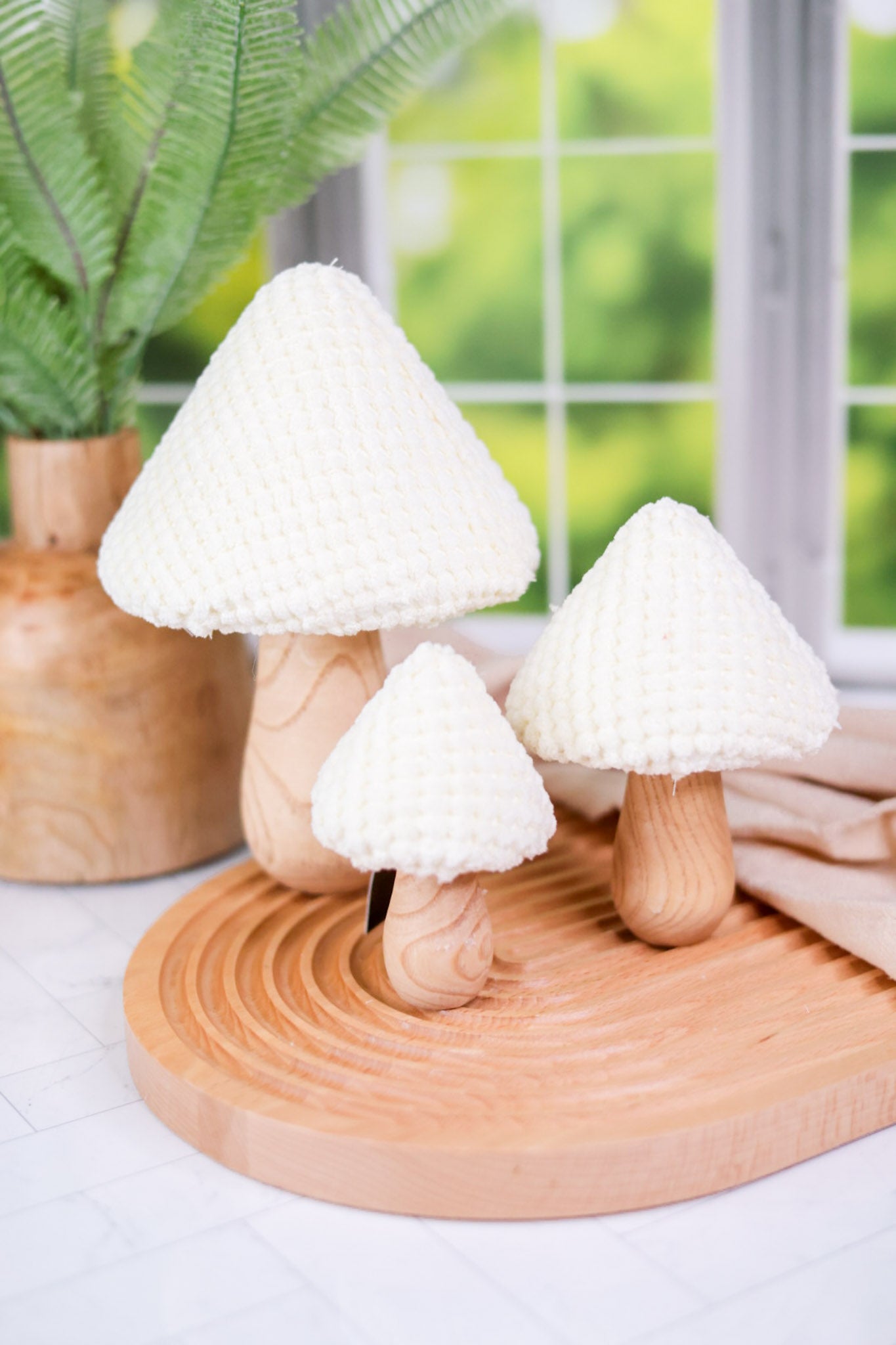 Wood and Cream Fabric Mushrooms (3 Sizes)