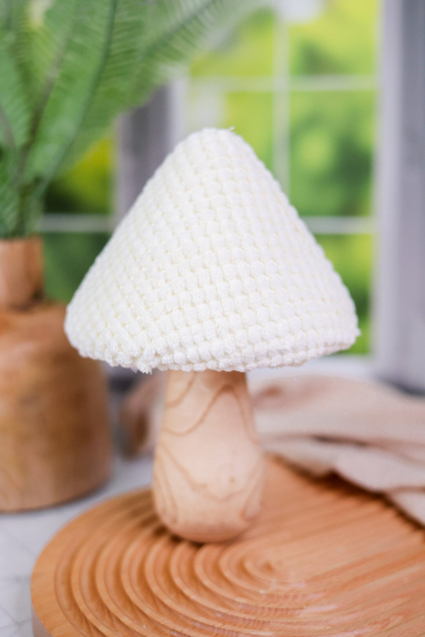 Wood and Cream Fabric Mushrooms (3 Sizes)