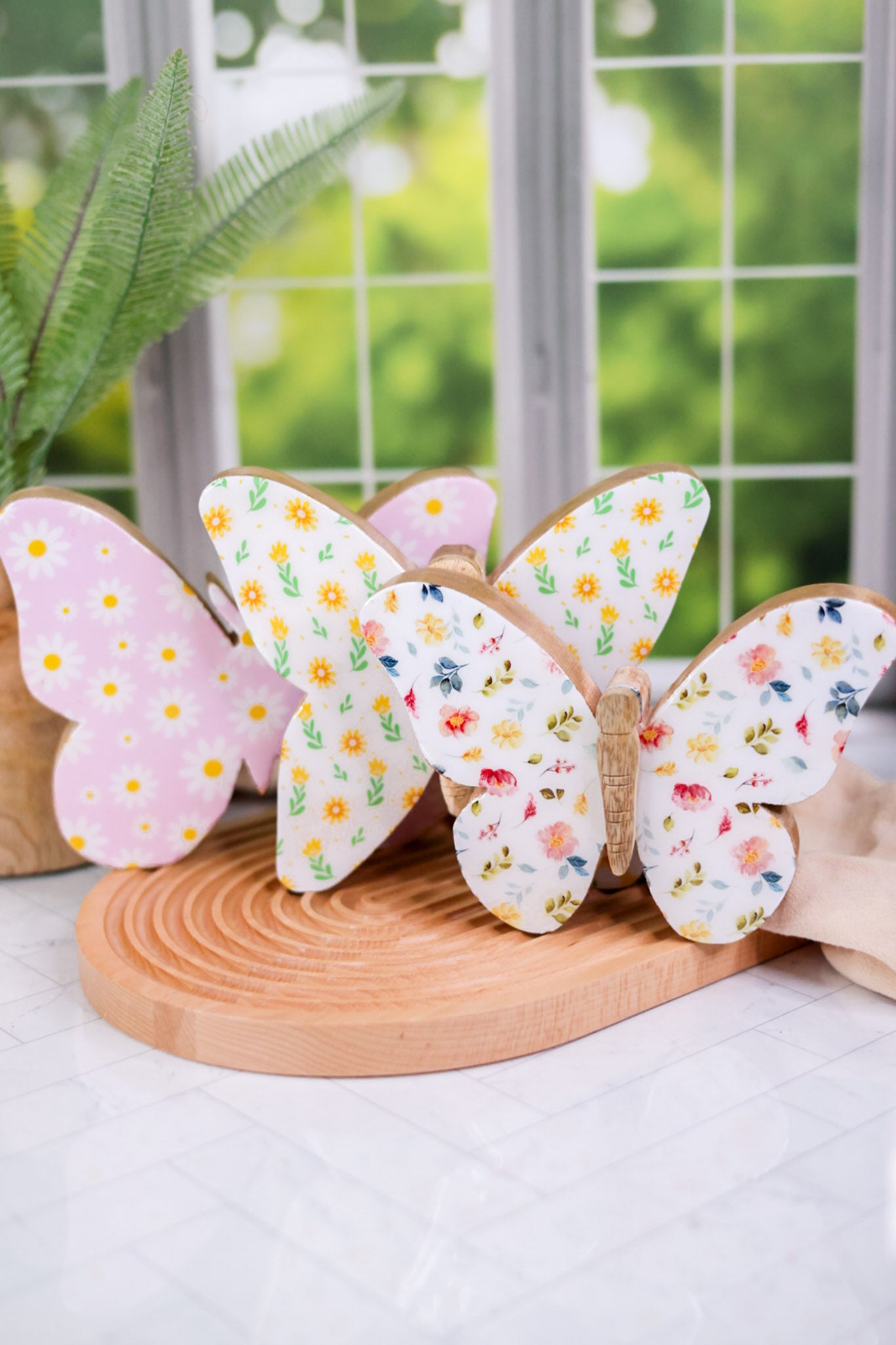 8" Mango Wood Butterflies with Floral Enamel Finish (3 Styles)