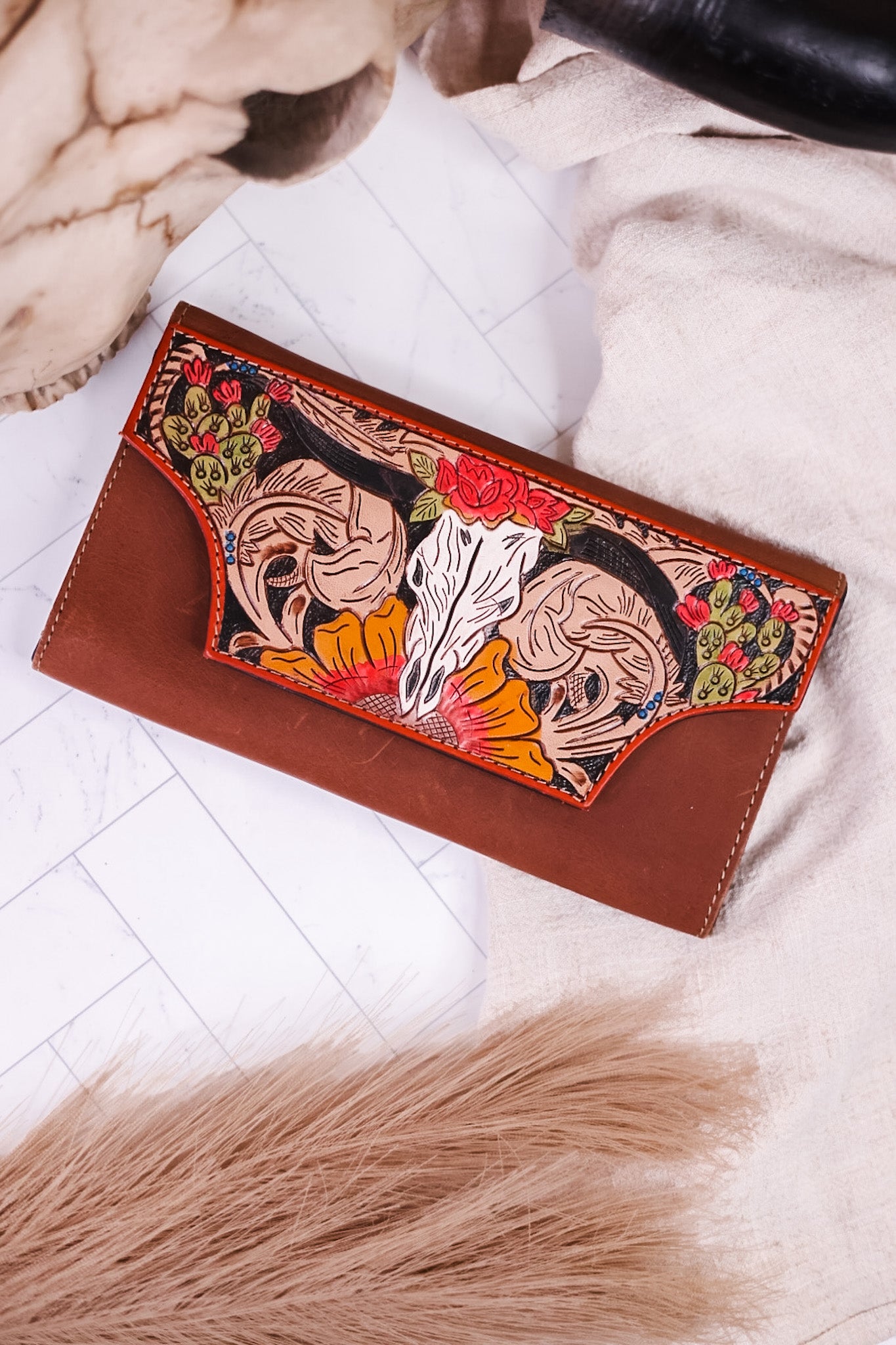 Southwestern Hand Tooled Leather Wallet