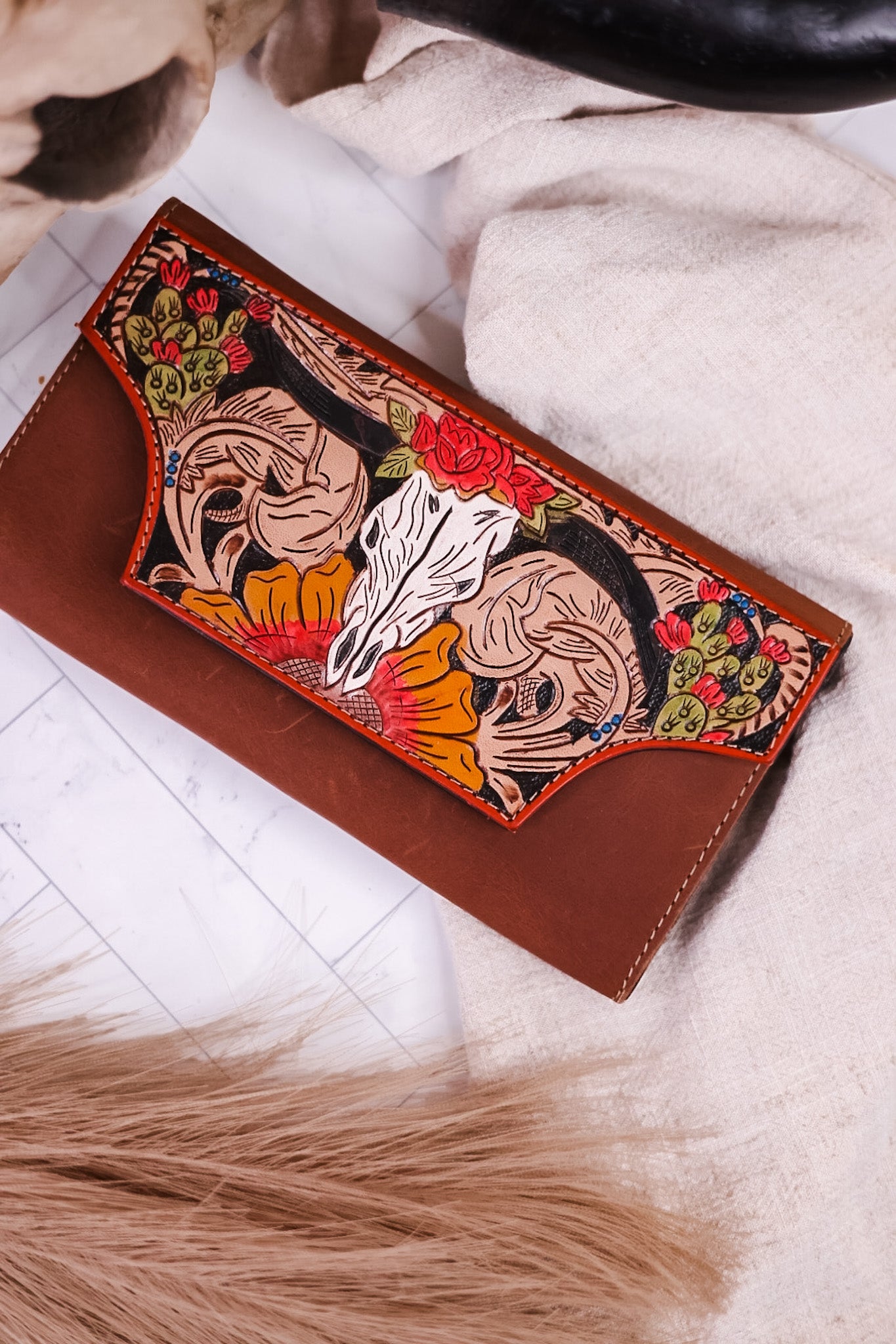 Southwestern Hand Tooled Leather Wallet