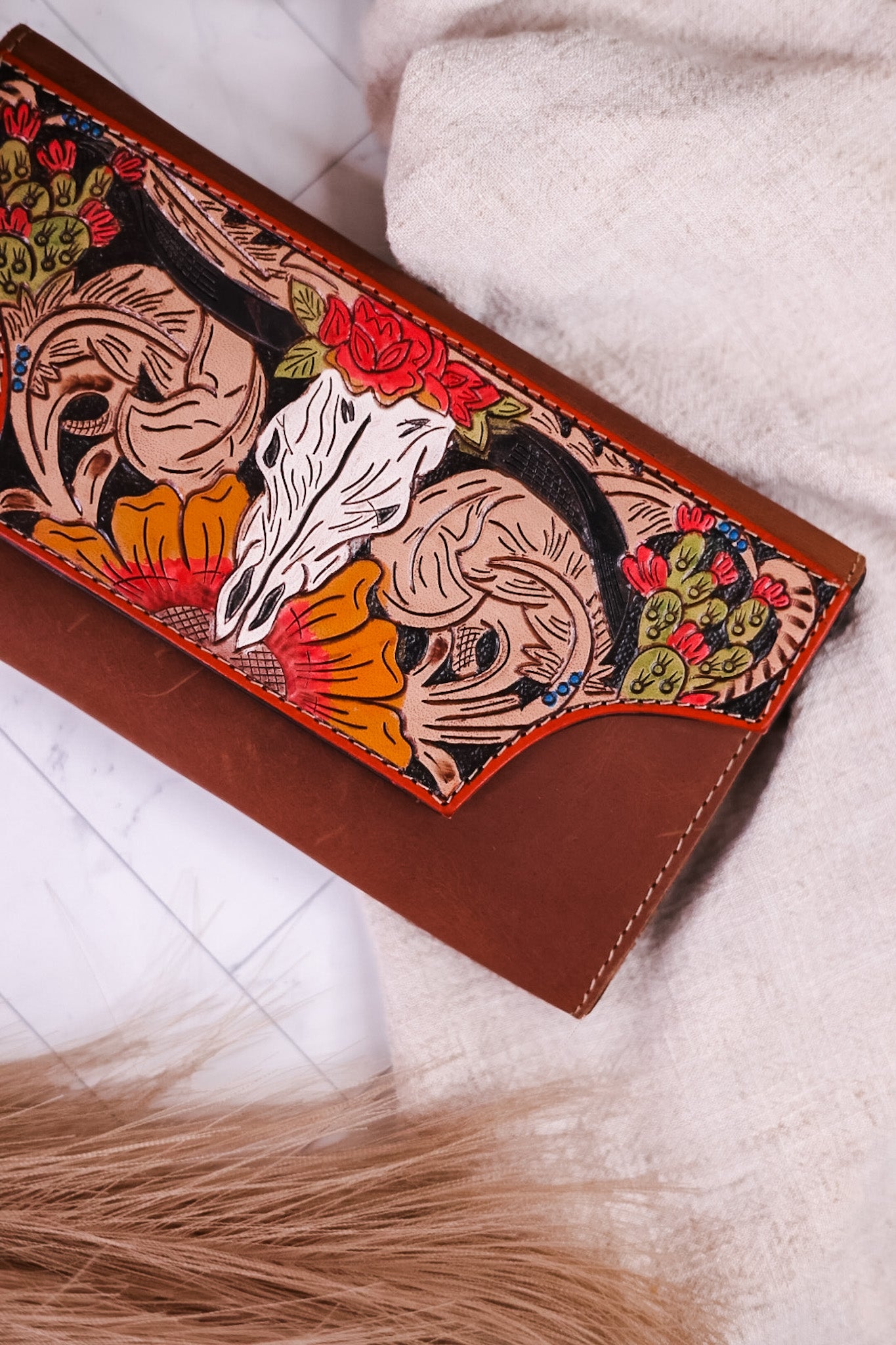 Southwestern Hand Tooled Leather Wallet