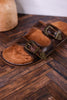 Espresso Crinkle Sandals With Engraved Buckles
