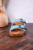 Teal "Atta Girl" Sandals With Engraved Buckles