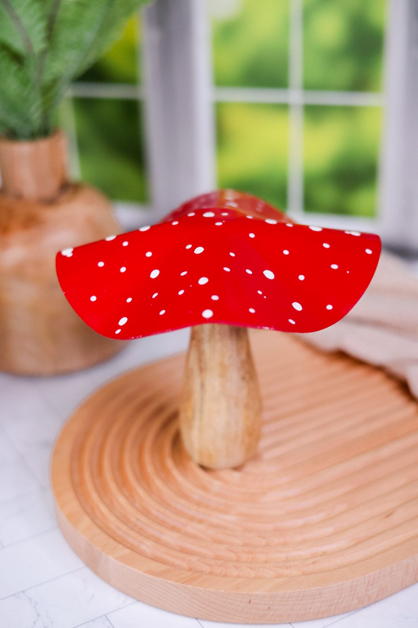 Metal and Mango Wood Red Mushrooms (3 Sizes)