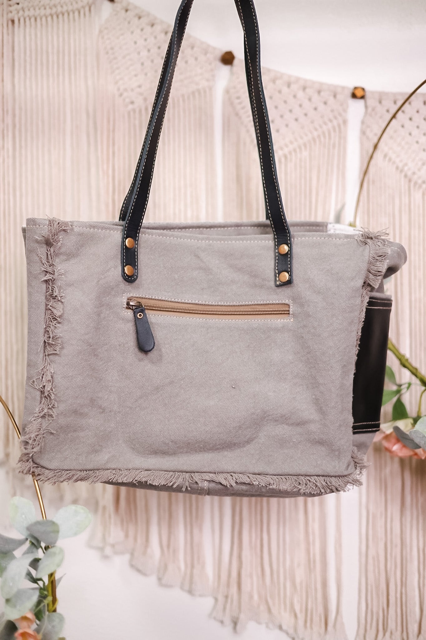 Charcoal Grey Aztec Print Tote