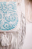 Turquoise and White Hand Tooled Leather Bag with Fringe