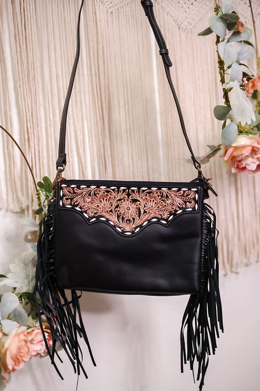 Black Hand Tooled Leather Purse