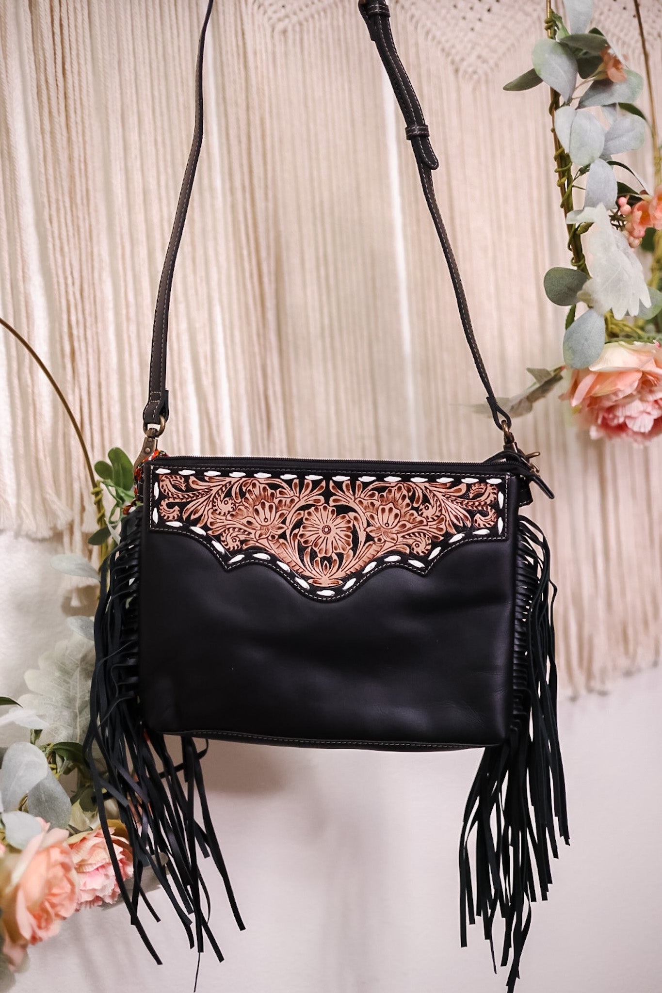 Black Hand Tooled Leather Purse