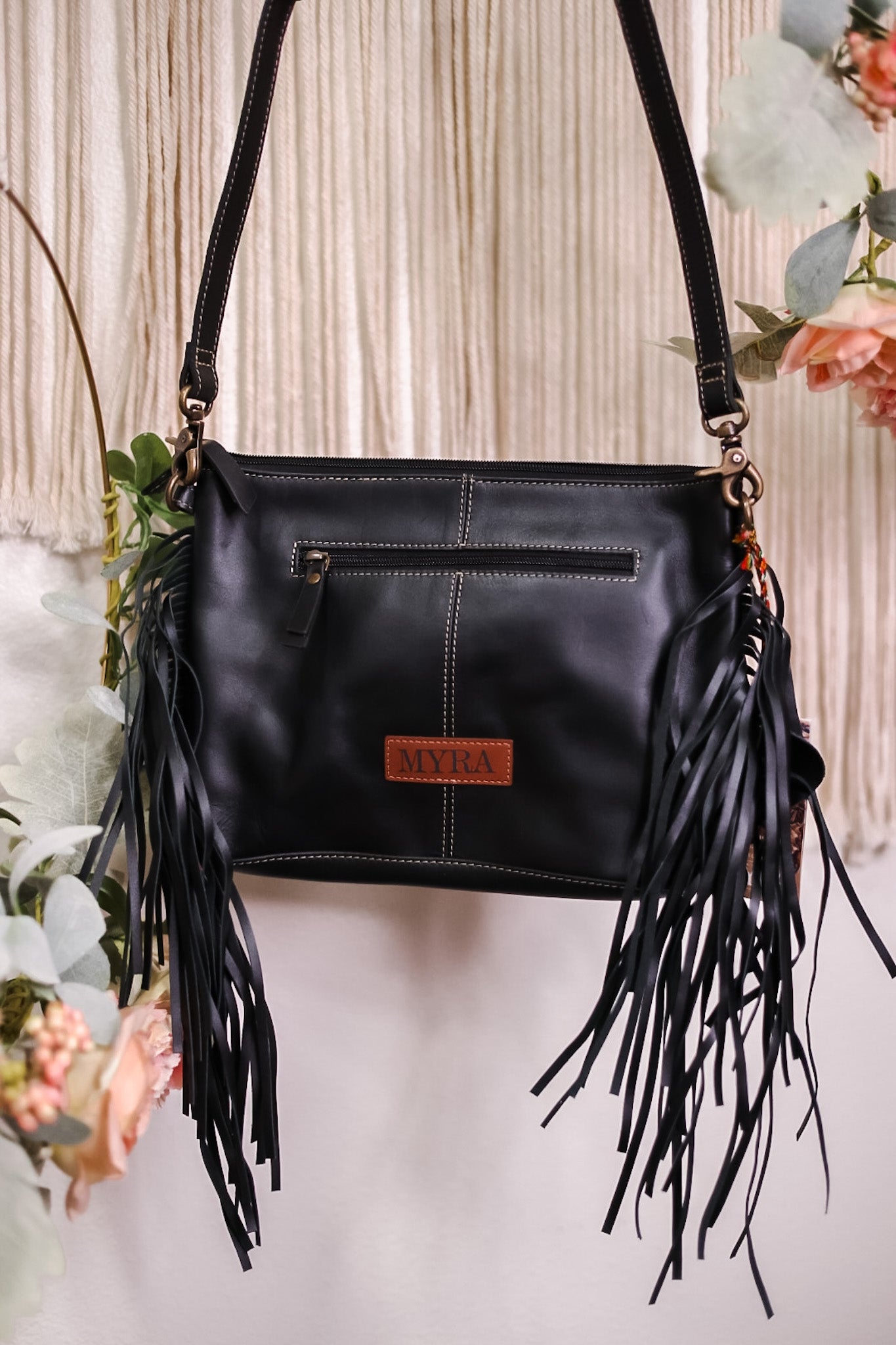 Black Hand Tooled Leather Purse