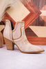 Smoke Show Washed Beige Denim Western Ankle Boots