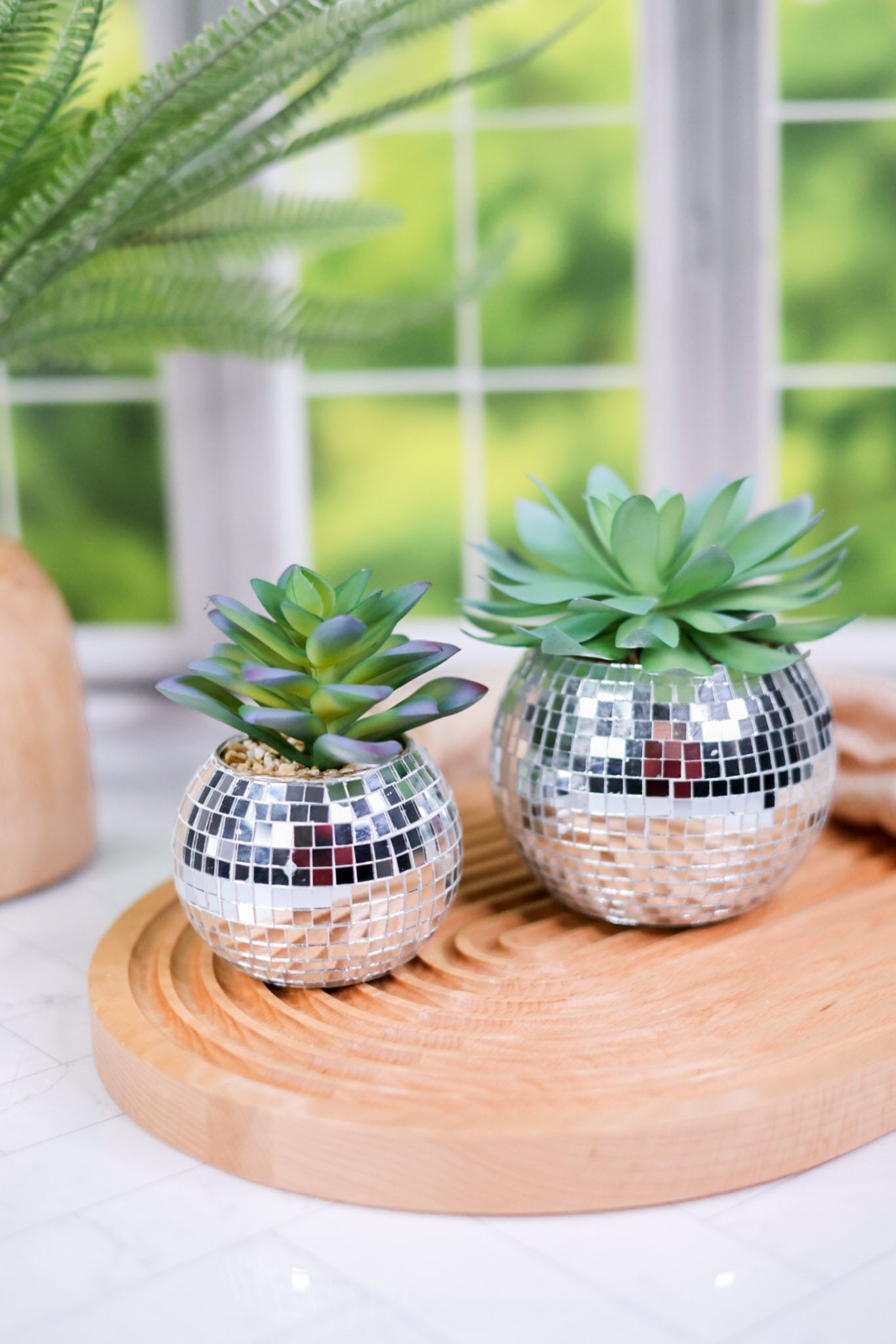 Disco Ball Planter with Faux Succulent (2 Sizes)
