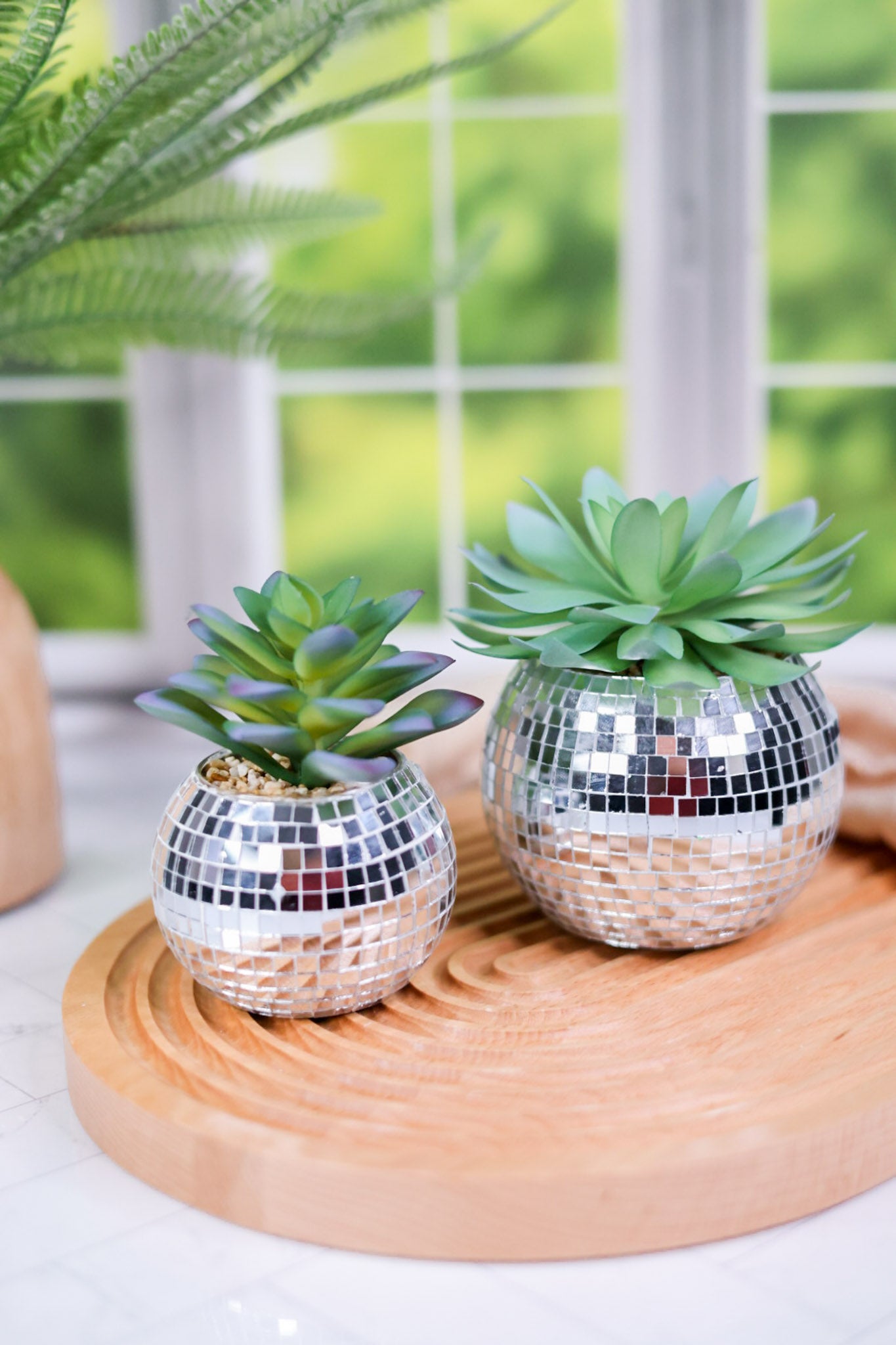 Disco Ball Planter with Faux Succulent (2 Sizes)