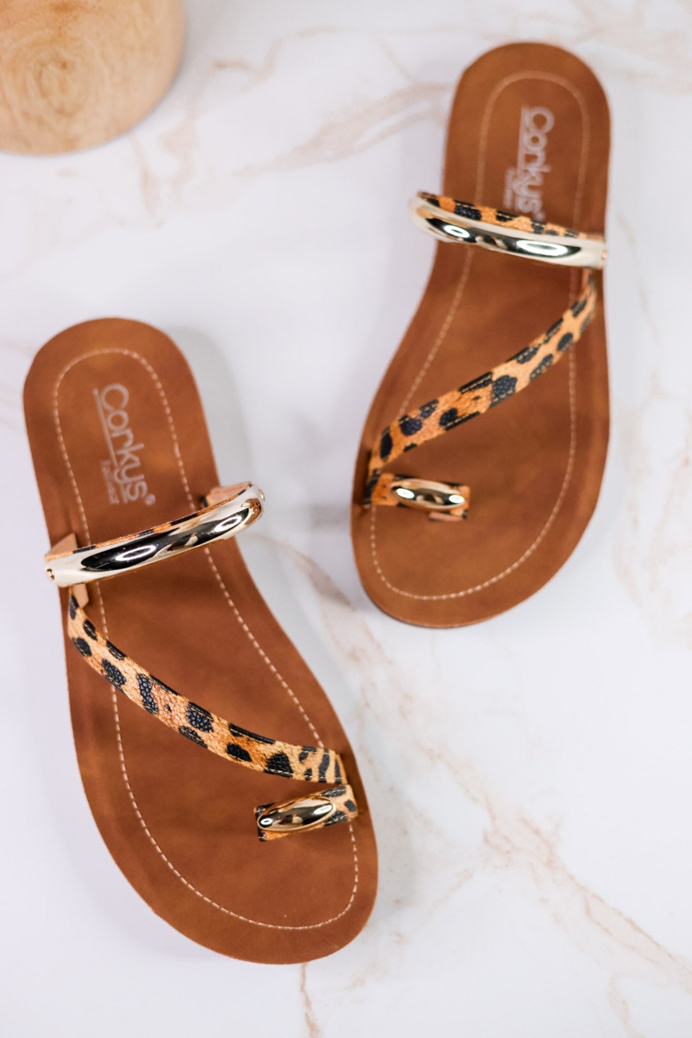 Hit The Strip Sandals With Leopard Straps & Gold Accents