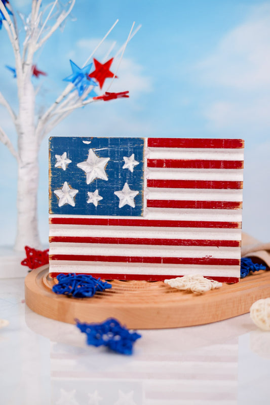 American Flag Wooden Block