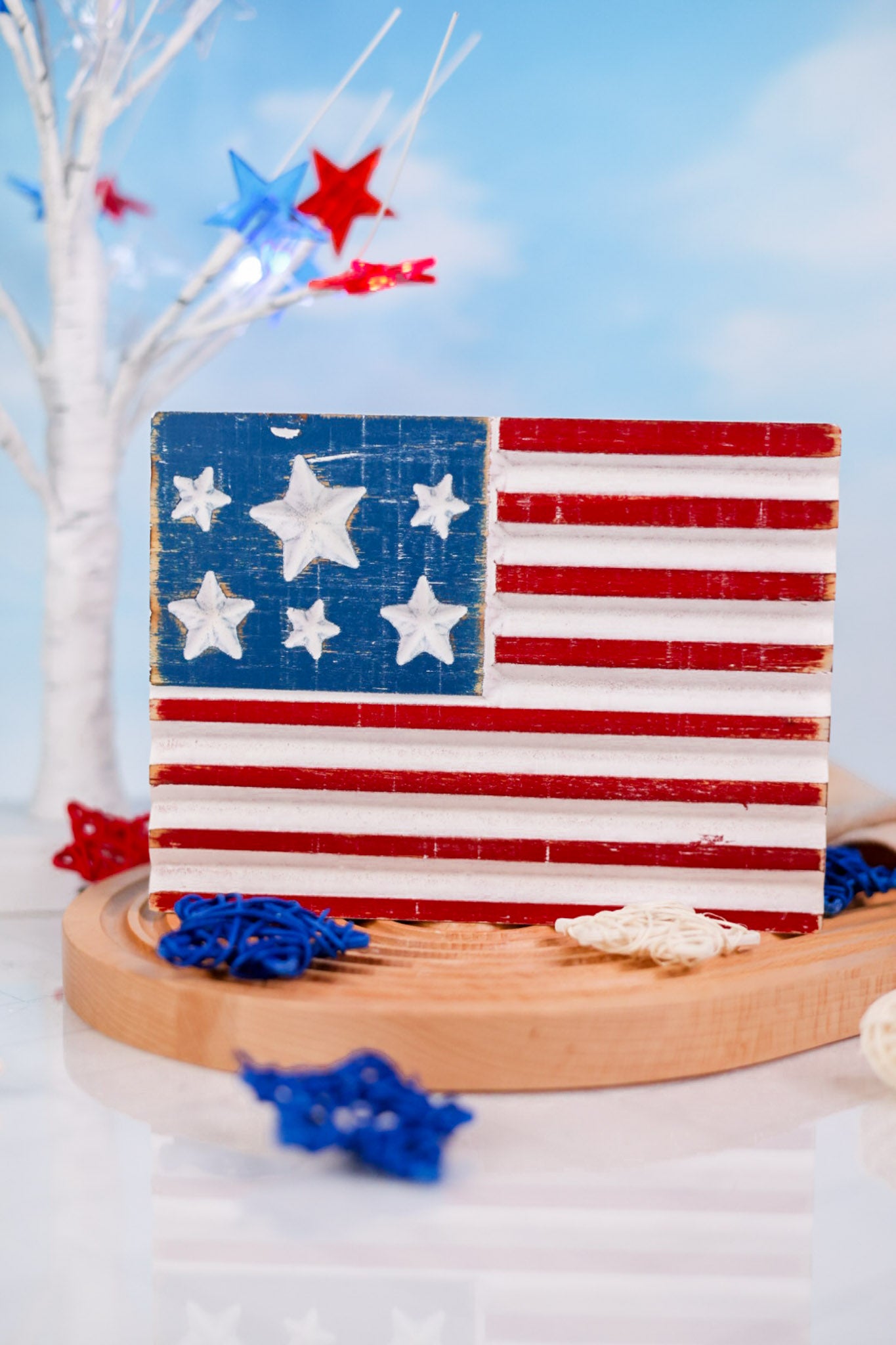American Flag Wooden Block