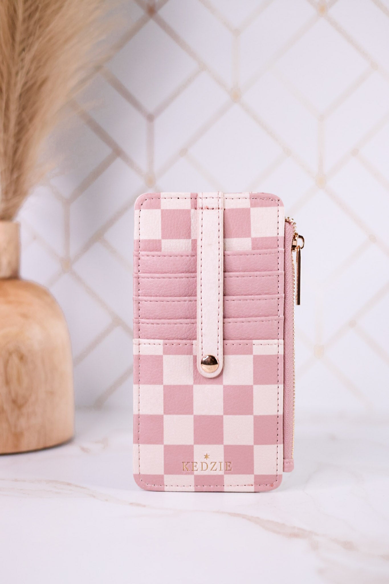 Pink Checkered Essentials Only Zippered Wallet