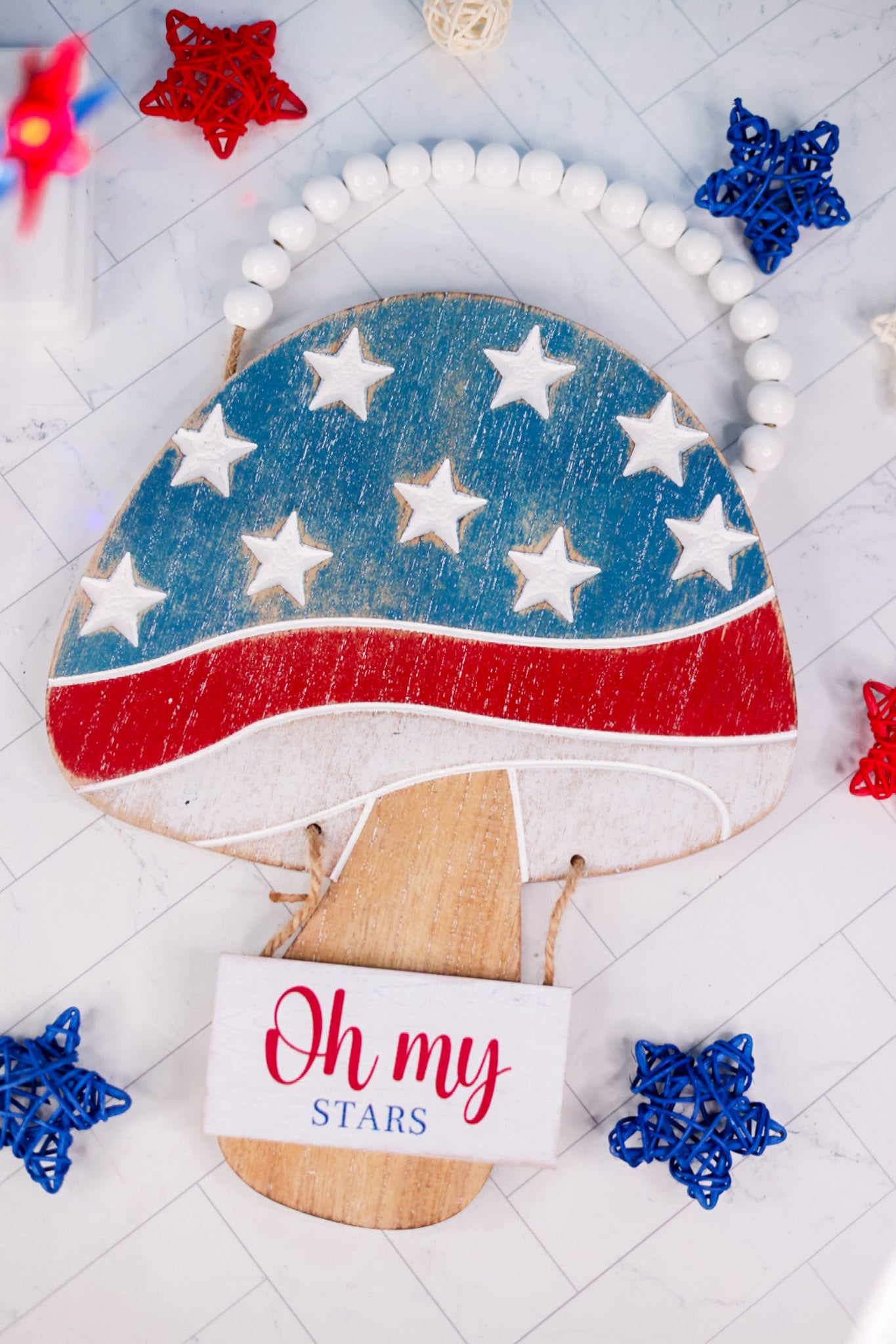 Americana Mushroom Wall Hanging with Beaded Hanger FINAL SALE