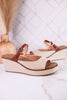 Treat Yourself Bourbon Tweed Peep Toe Wedges