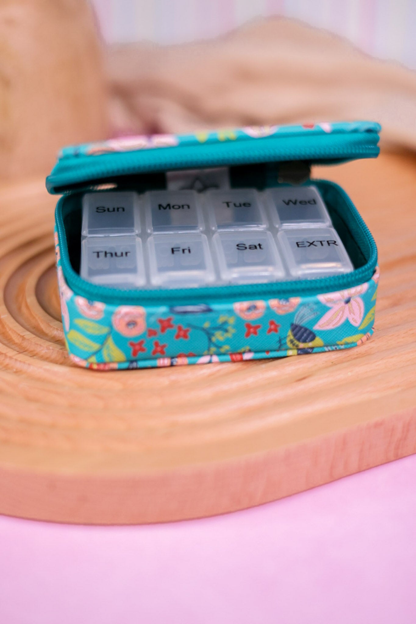 Blue Floral Travel Pill Case