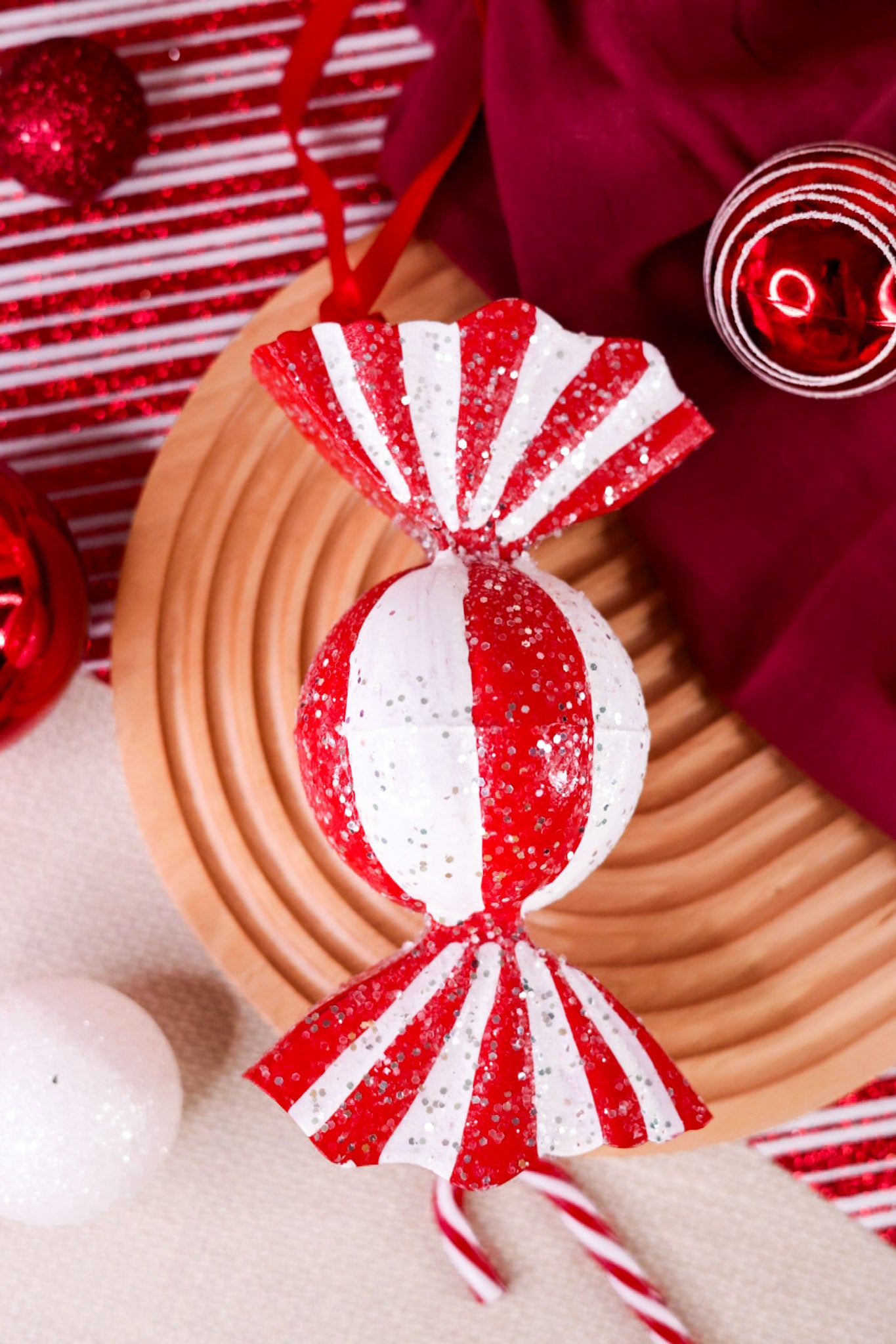 Red & White Christmas Peppermint Candy Ornament