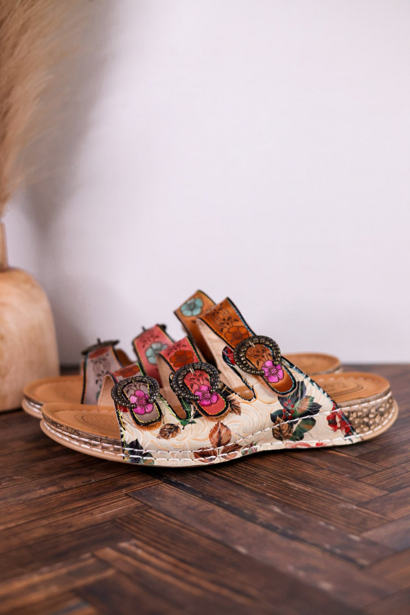 Gotta Have It Multicolored Embossed Leather Sandals