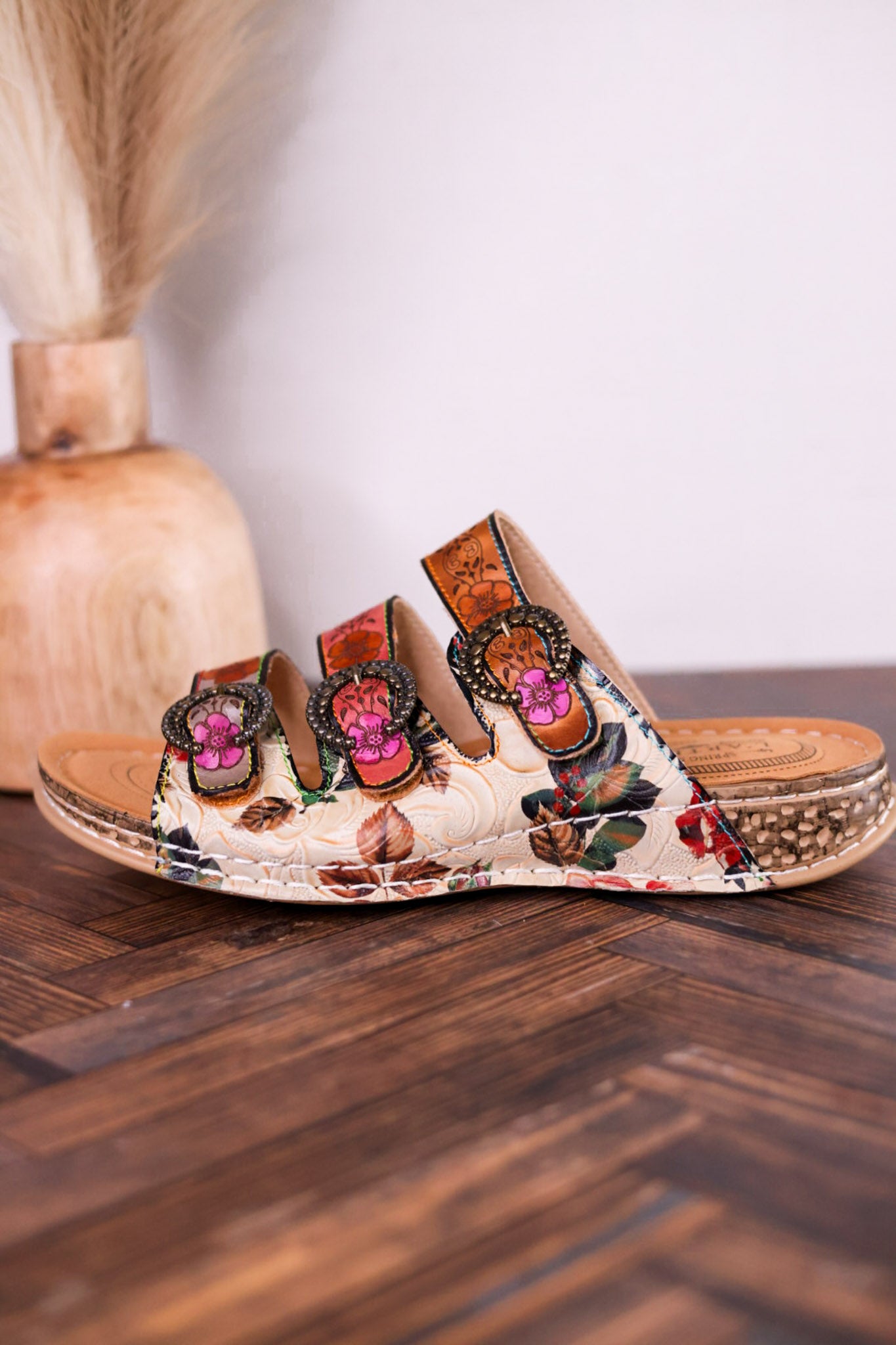 Gotta Have It Multicolored Embossed Leather Sandals