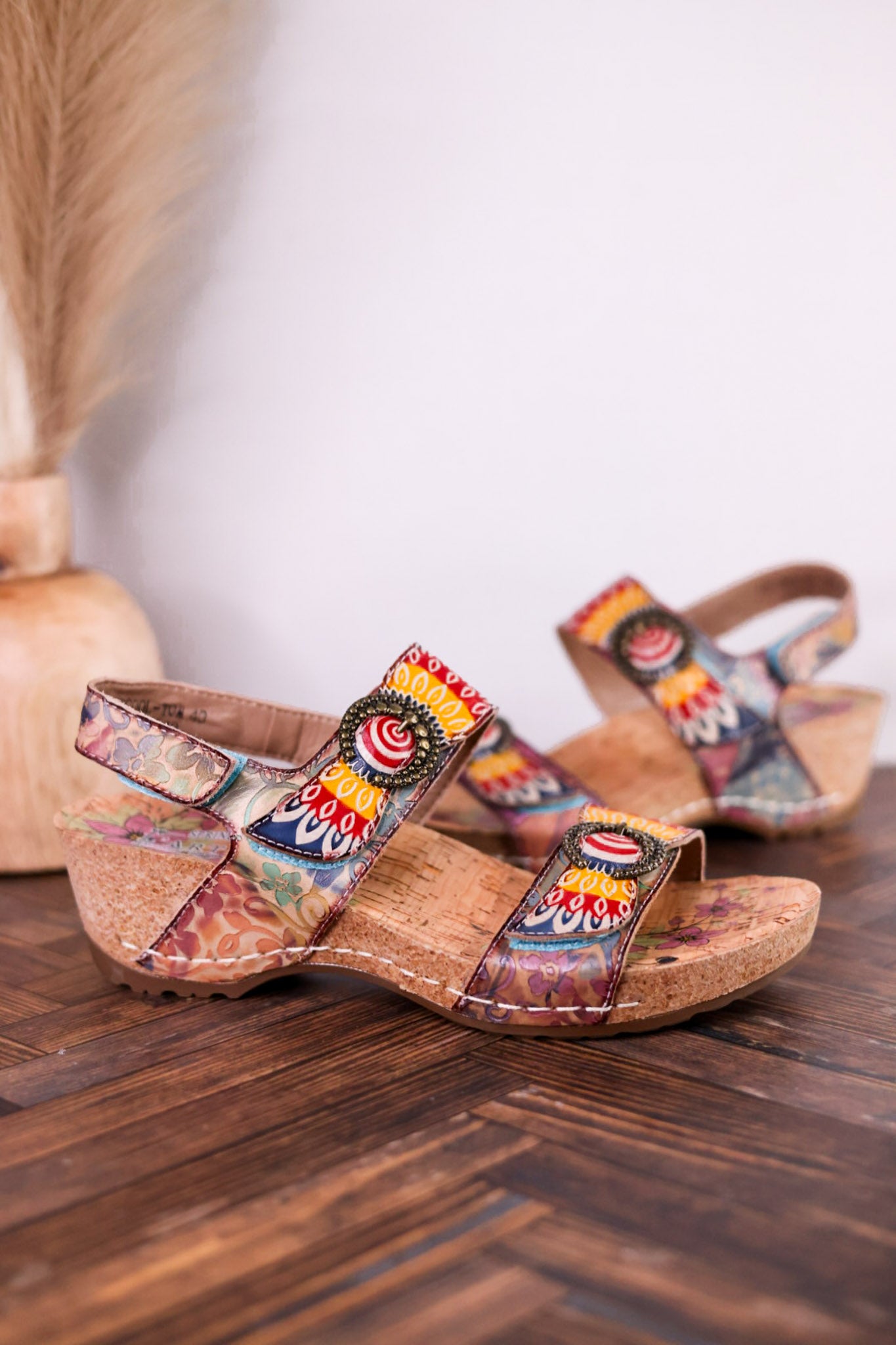 Color Me Cool Multicolored Sandals With Medallion Buckles
