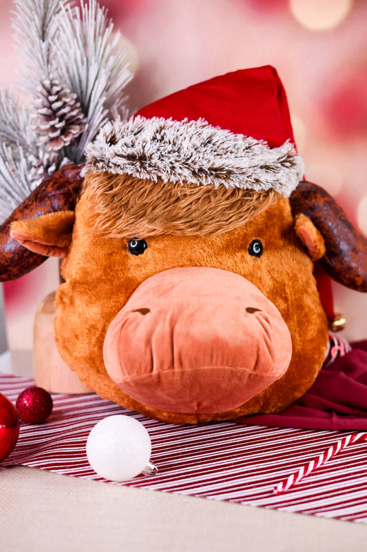 17" Plush Highland Cow Head With Santa Hat (2 Styles)