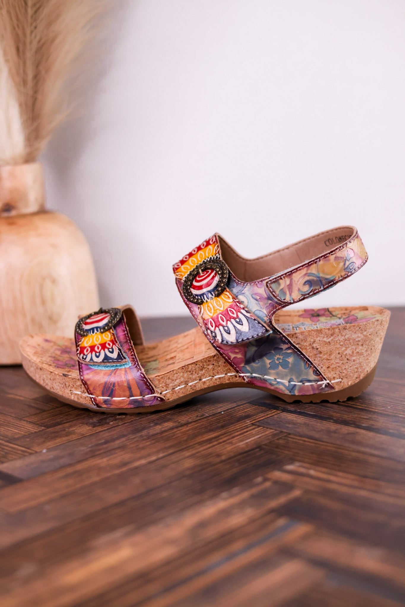 Color Me Cool Multicolored Sandals With Medallion Buckles