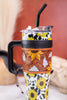 Sunflowers and Cow Print Wide Wyoming Tumbler