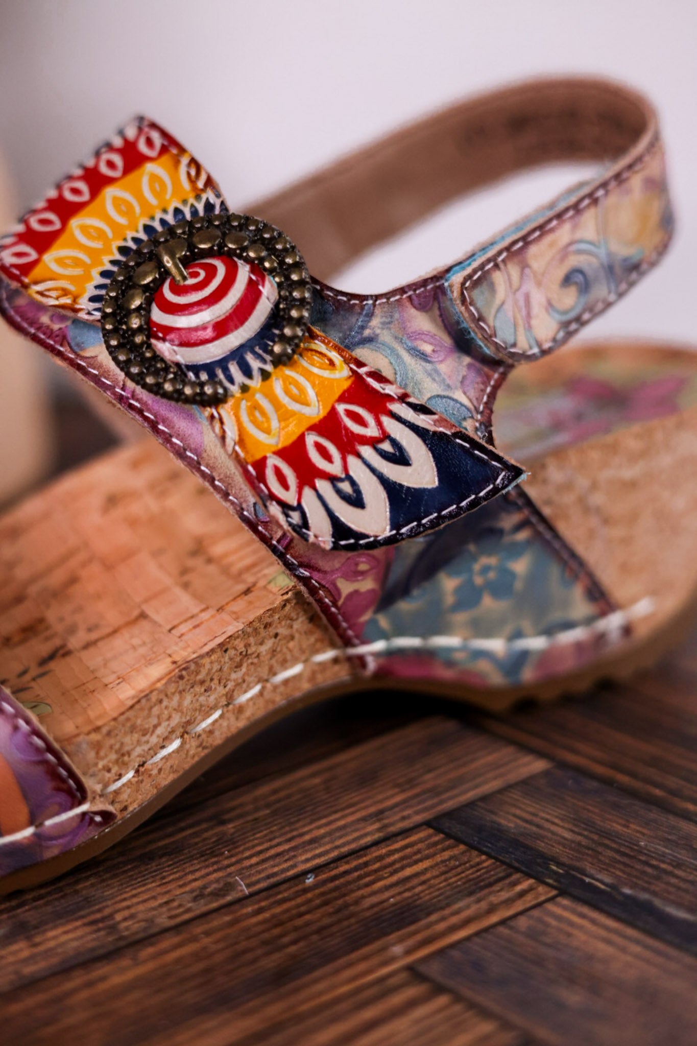 Color Me Cool Multicolored Sandals With Medallion Buckles